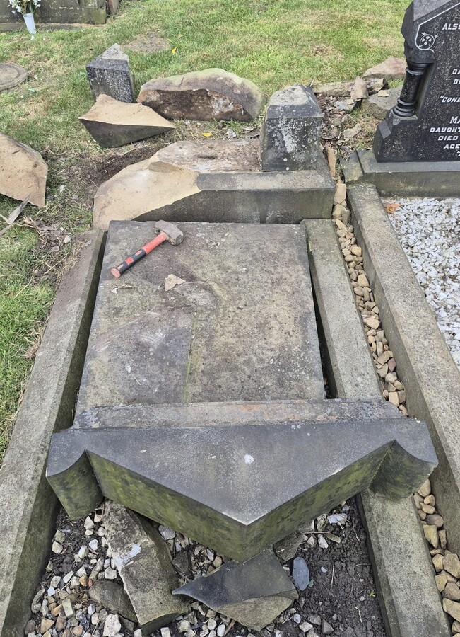 Bottomley headstone - fallen and broken base 